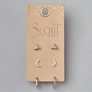 Scout Gold Earring Set 3 pair , moon , hexagon, triangle